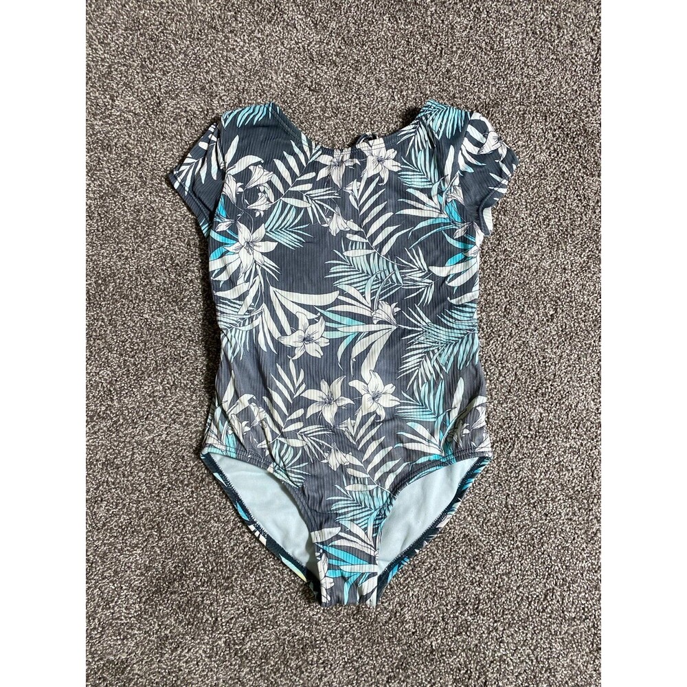 Art Class Girls One-Piece Swimsuit Tropical Floral Cutout Back Size S 6/6X